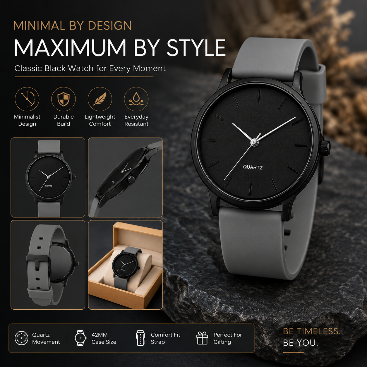 Minimalist Black Quartz Watch – Premium Everyday Analog Wrist Watch