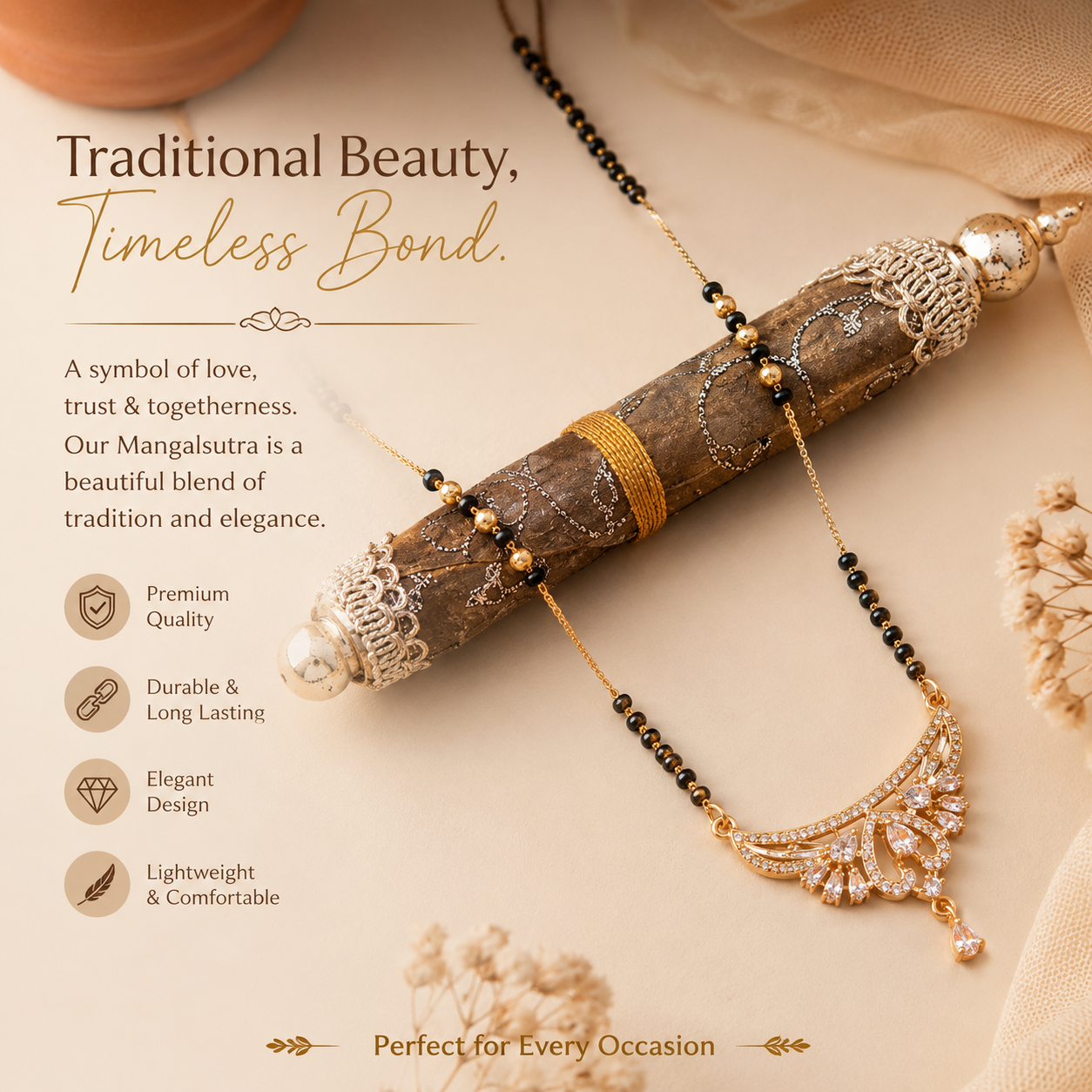 Elegant Mangalsutra for Women | Traditional Gold-Plated Black Bead Necklace | Manya Zone