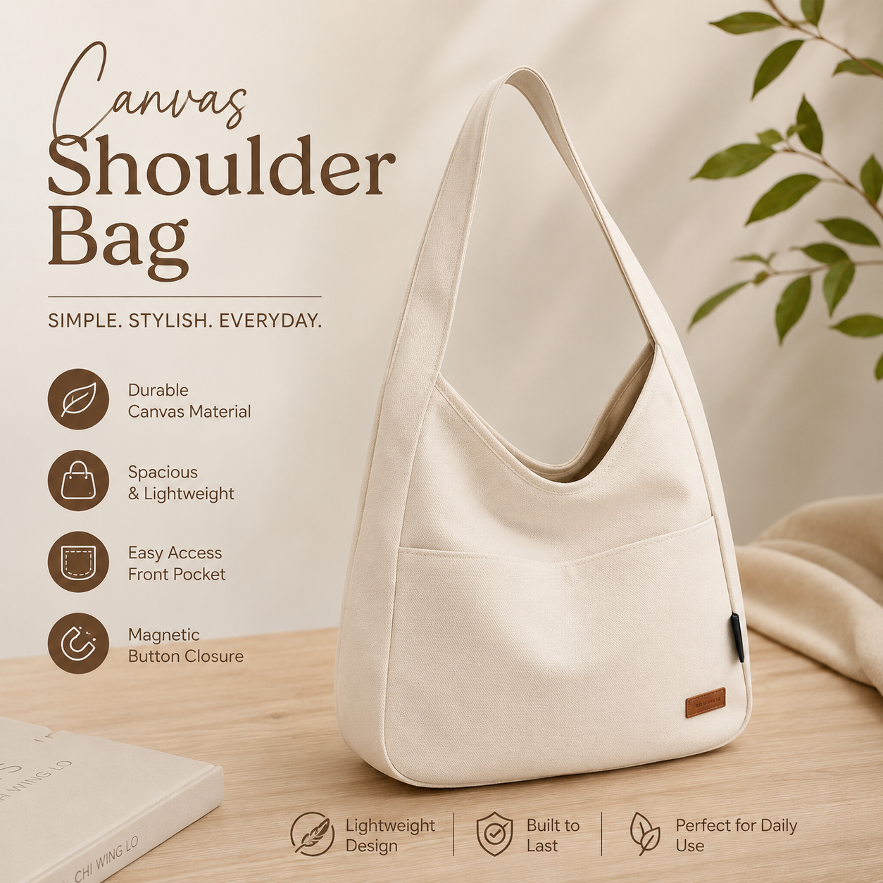 Minimalist Canvas Shoulder Bag for Women | Spacious Everyday Tote | Manya Zone