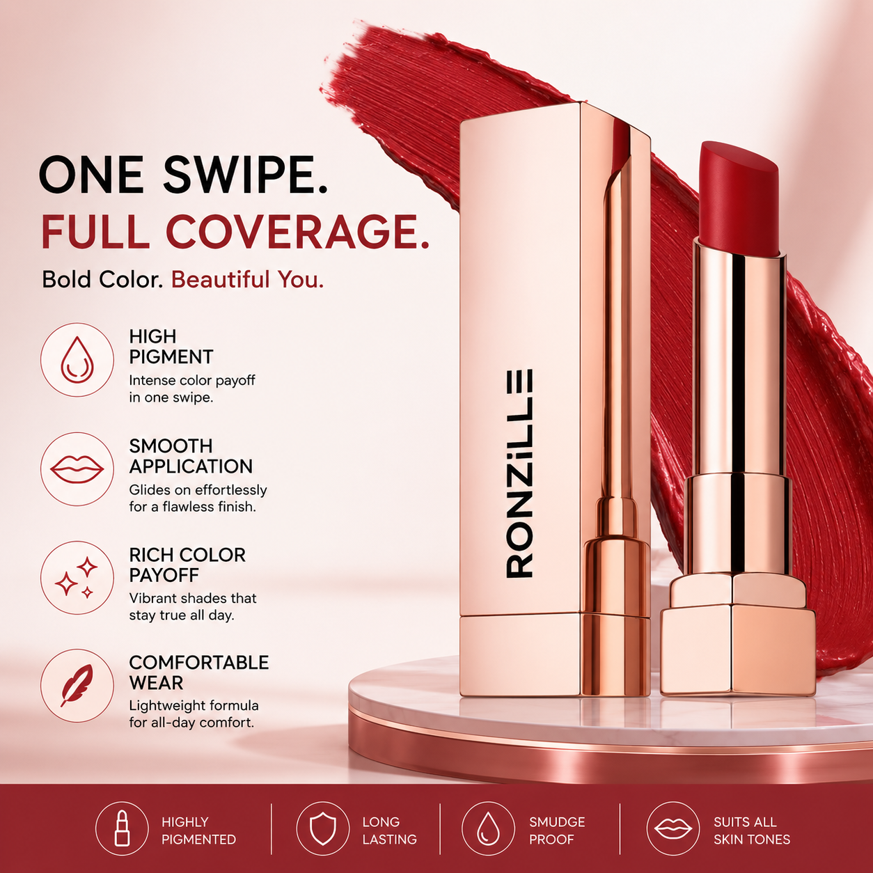 Ronzille Matte Lipstick – High Pigment, Full Coverage & Long-Lasting Color