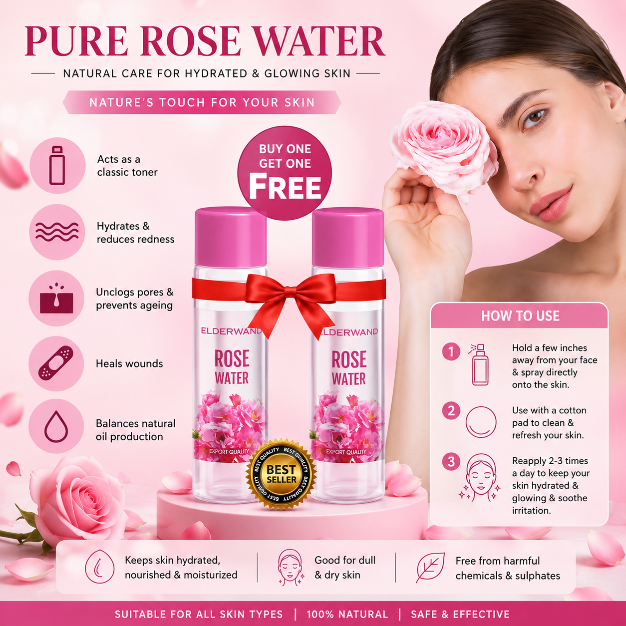 Pure Rose Water | Natural Skin Toner for Hydrated & Glowing Skin