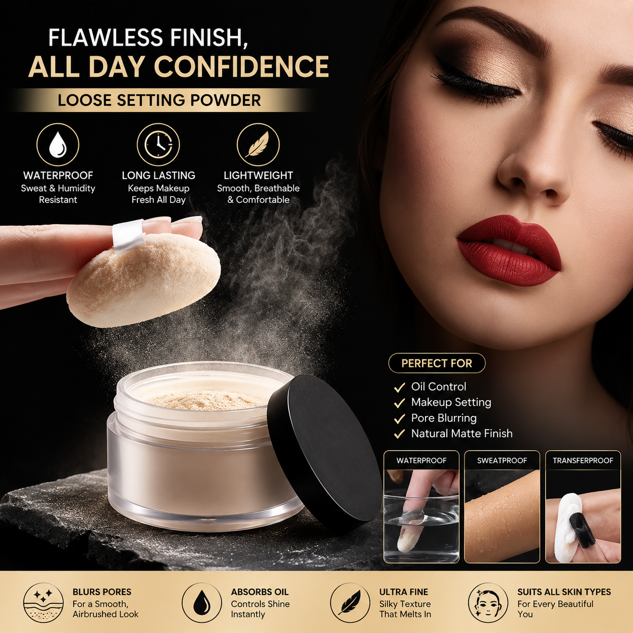Flawless Finish Loose Setting Powder | Waterproof, Oil Control & Long-Lasting Makeup