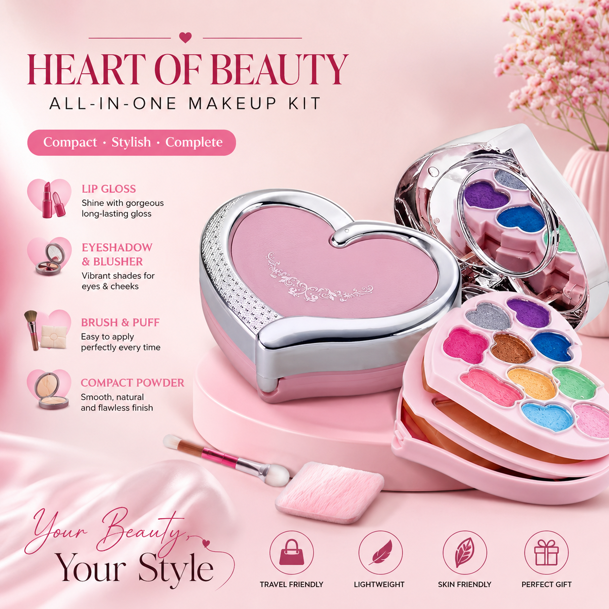 Heart Shape All-in-One Makeup Kit | Compact Beauty Kit for Everyday Glam – Manya Zone