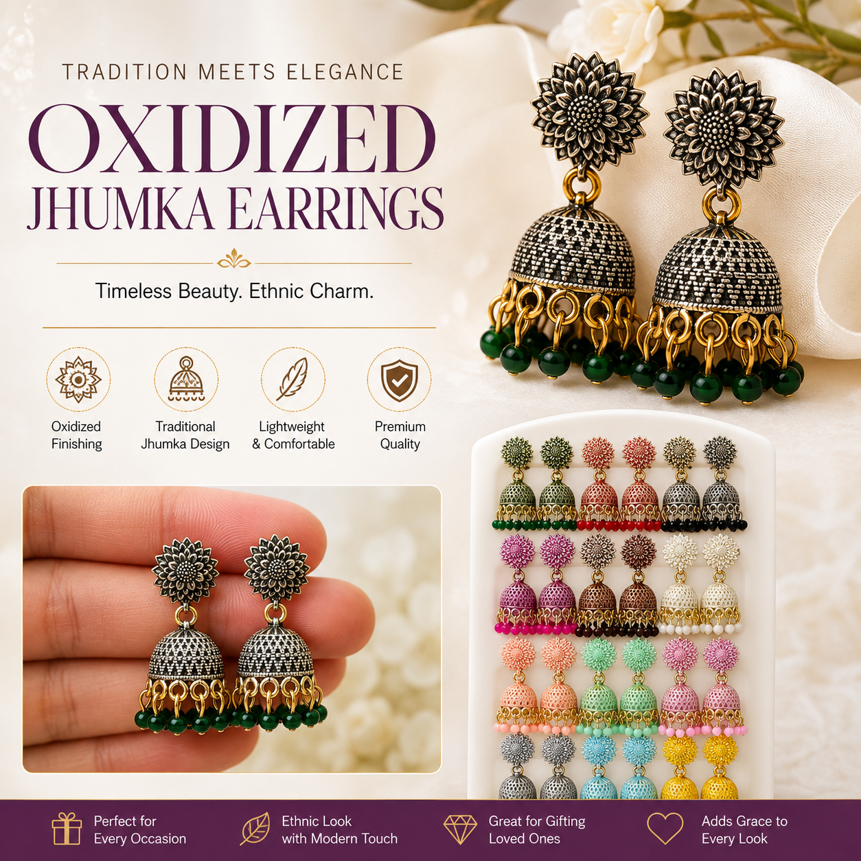 Oxidized Jhumka Earrings for Women | Traditional Ethnic Drop Earrings