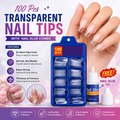 100 Pcs Transparent Nail Tips with Nail Glue Combo | Full Cover Artificial False Nails for Salon-Quality Manicure