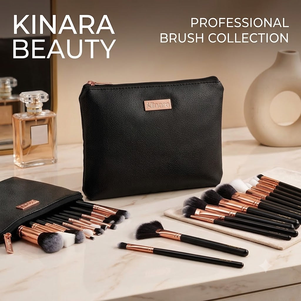 Professional Makeup Brush Applicator Set of 15pcs with Premium Leather Pouch (Black Colour)