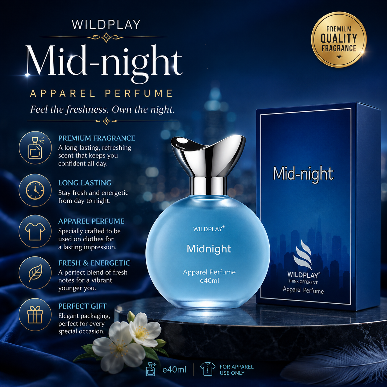 Wildplay Midnight Apparel Perfume (40ml) | Long-Lasting Fresh Fragrance for Men & Women – Manya Zone