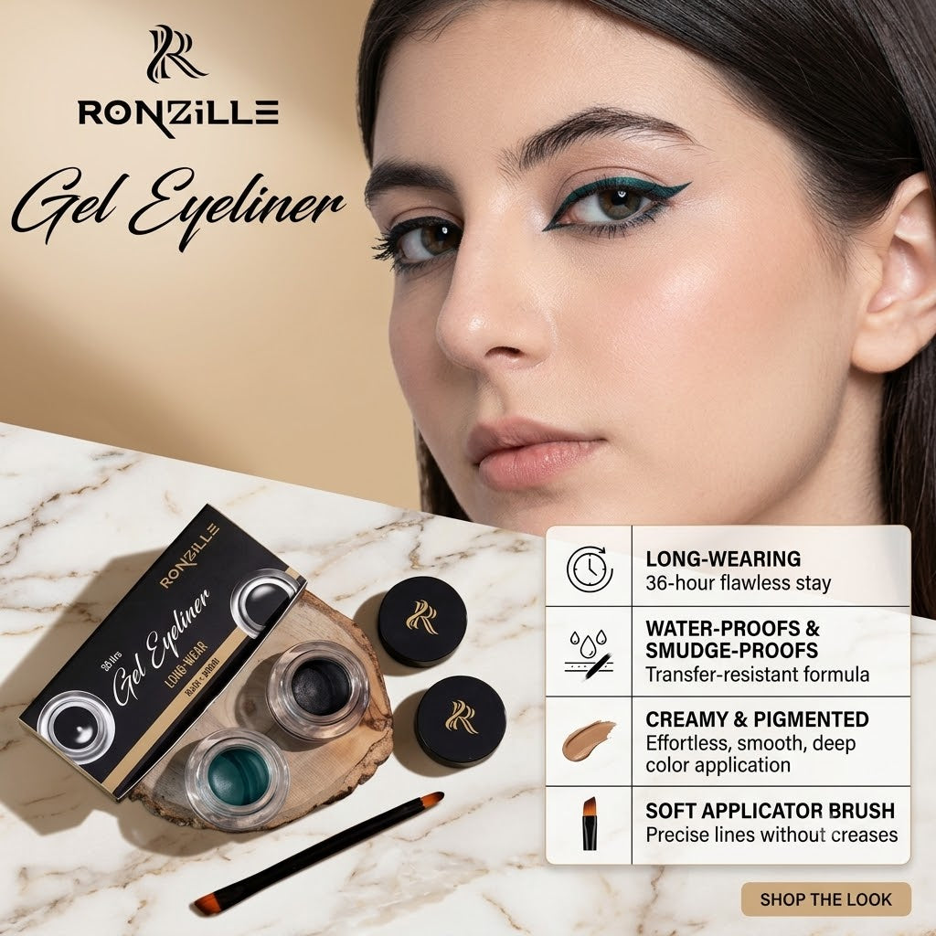 RONZILLE 2 in 1 Gel Kajal & Eyeliner Smudge-Proof and Waterproof (Black, Green, 6 g)