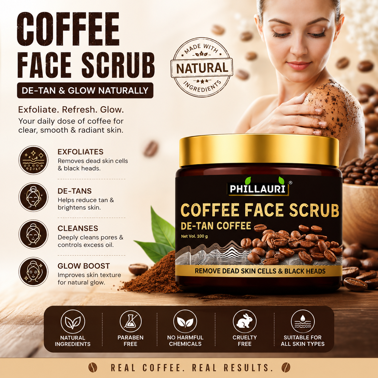 Phillauri Coffee Face Scrub – De-Tan Coffee Scrub for Glowing Skin | Removes Dead Skin & Blackheads