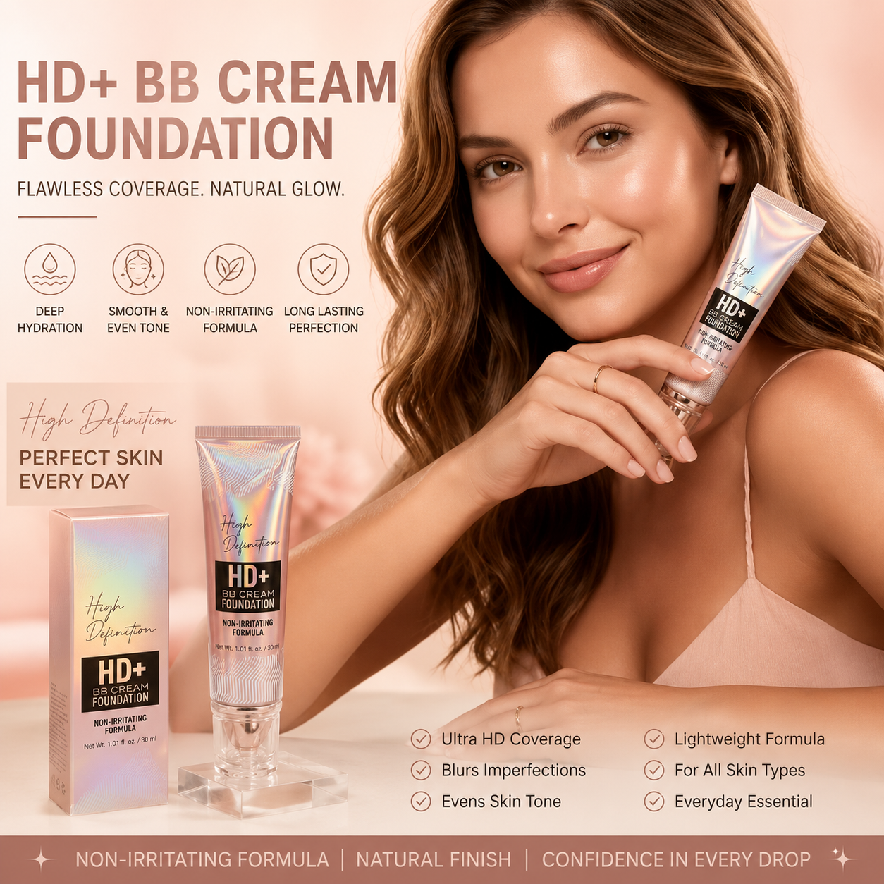 HD+ BB Cream Foundation – Lightweight, Natural Glow & Flawless Coverage | Manya Zone
