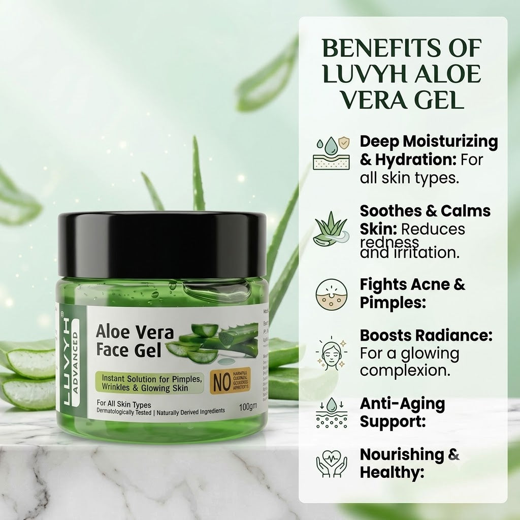 LUVYH Advanced Aloe Vera Face Gel (100g) – Hydrating & Anti-Acne Moisturizer