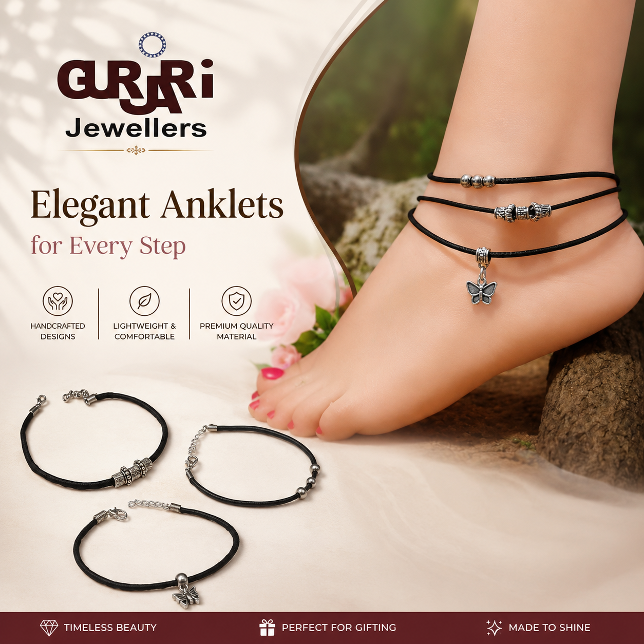 Elegant Black Butterfly Anklet Set for Women | Premium Designer Anklets